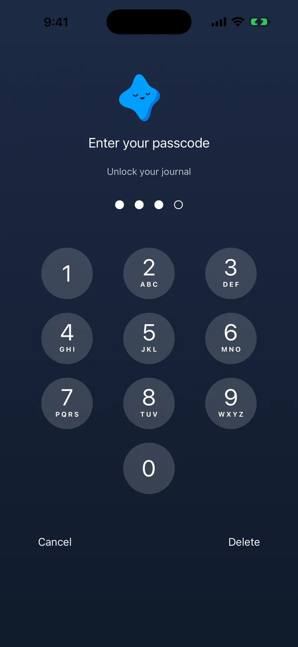 Yumemira app lock on iPhone: Mira above "Enter your passcode" and a number pad.