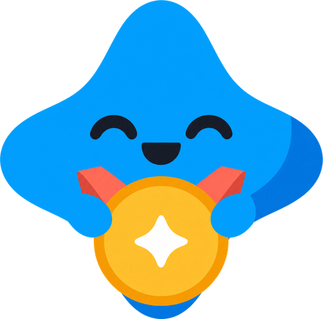 Mira holding a gold star badge