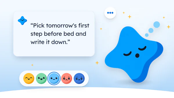 Mira, the Yumemira star, beside a five-box evening checklist and small steps sorted by minutes
