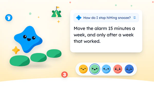Mira, the Yumemira star, on a real Sleep on time setup screen asking when you get up, with the time wheel set to 6:30 am