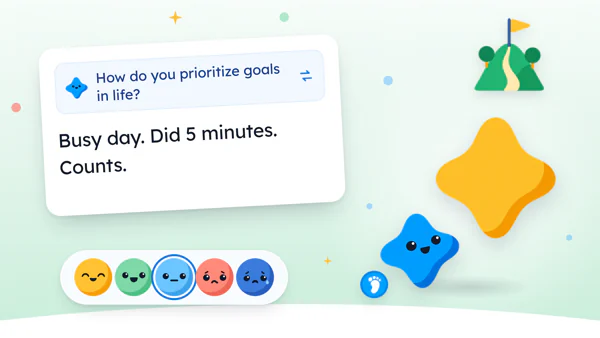 Mira, the Yumemira star, beside the real goal picker with Make your own and the goals Drink water, Take breathers, Meditate and Walk